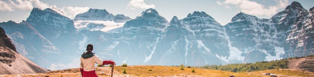 Hiker looking at a mountain range